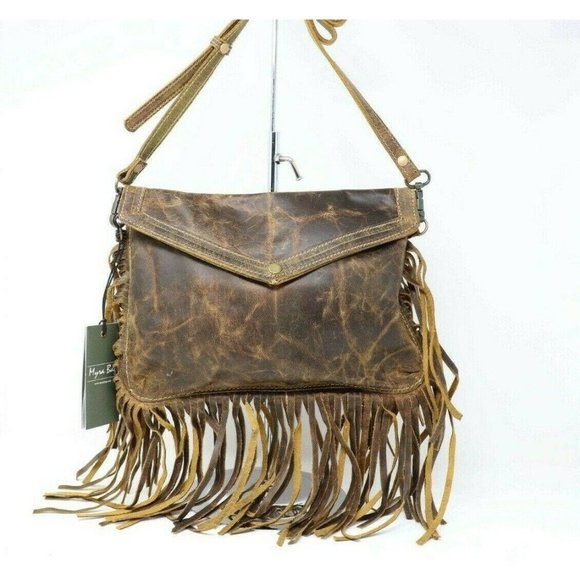 Myra Bag Fringe Distressed Leather Crossbody Bag - Picture 4 of 6